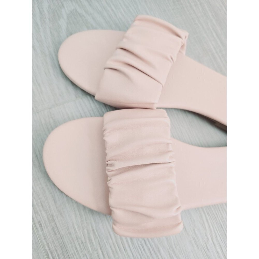 J Crew Menorca Scrunchie Strap Blush Pink Leather Slip On Slides Sandals 8.5 - Picture 3 of 6